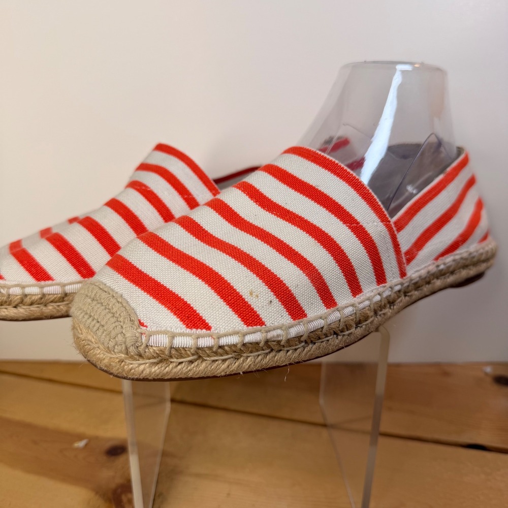 Vionic Womens Red White Striped Canvas Espadrille Slip On Flats Size 9 Orthotic